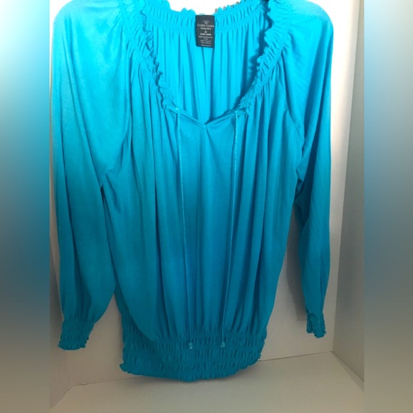 Women’s Faded Glory Turquoise Crinkle Peasant Blouse 3x (22-24) - Picture 1 of 6